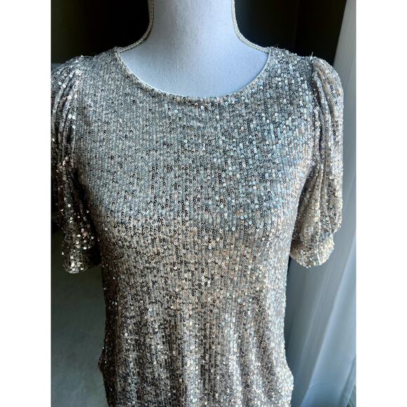 NWT Cable & Gauge champagne sequin top size XS - Picture 2 of 7